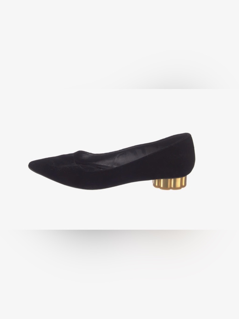 Salvatore Ferragamo Black Velvet Bari Ballet Flat with Gold Sculpted Heel
